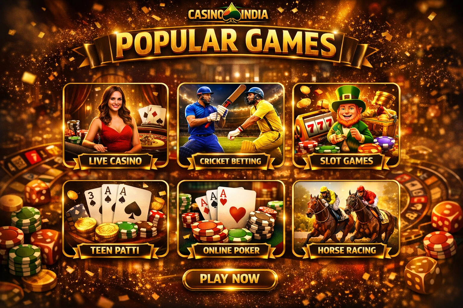 Casino India popular games including live casino cricket slots poker
