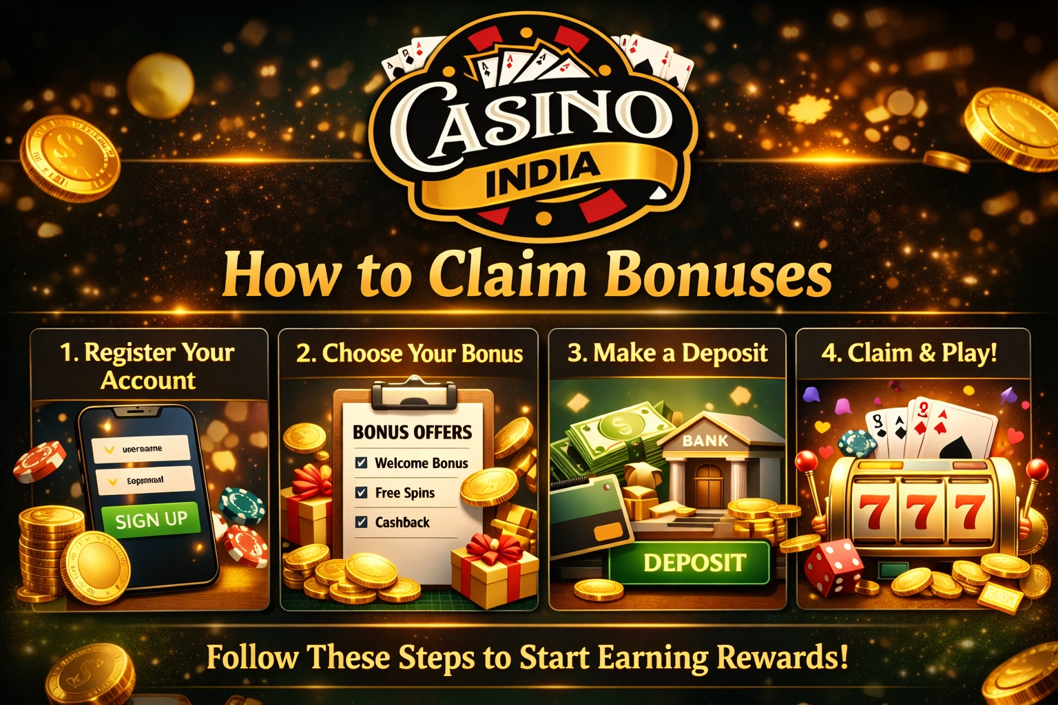 How to Claim Casino Bonuses in India Step by Step – Register Deposit Play