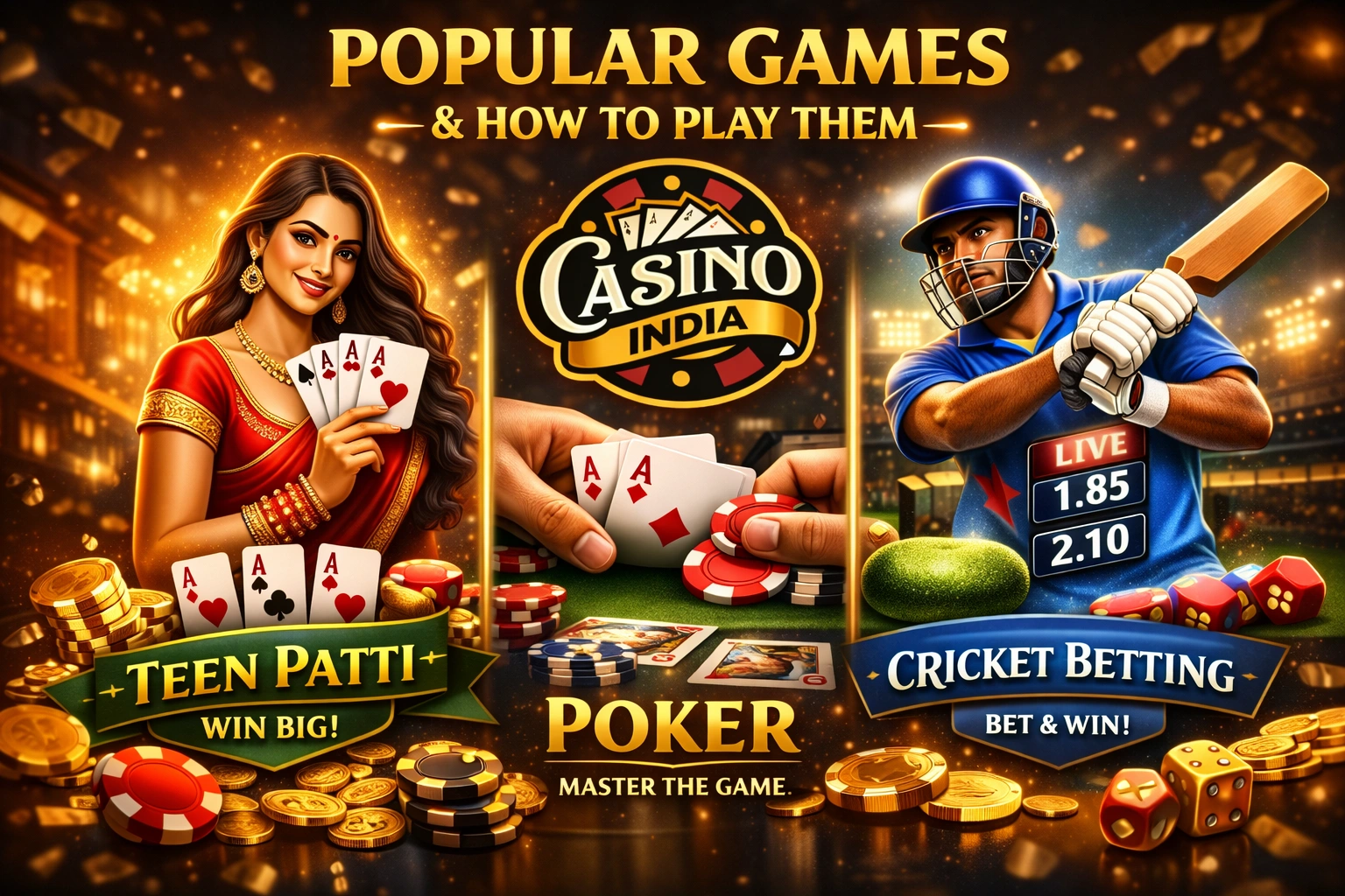 Popular casino games India Teen Patti Poker Cricket betting how to play