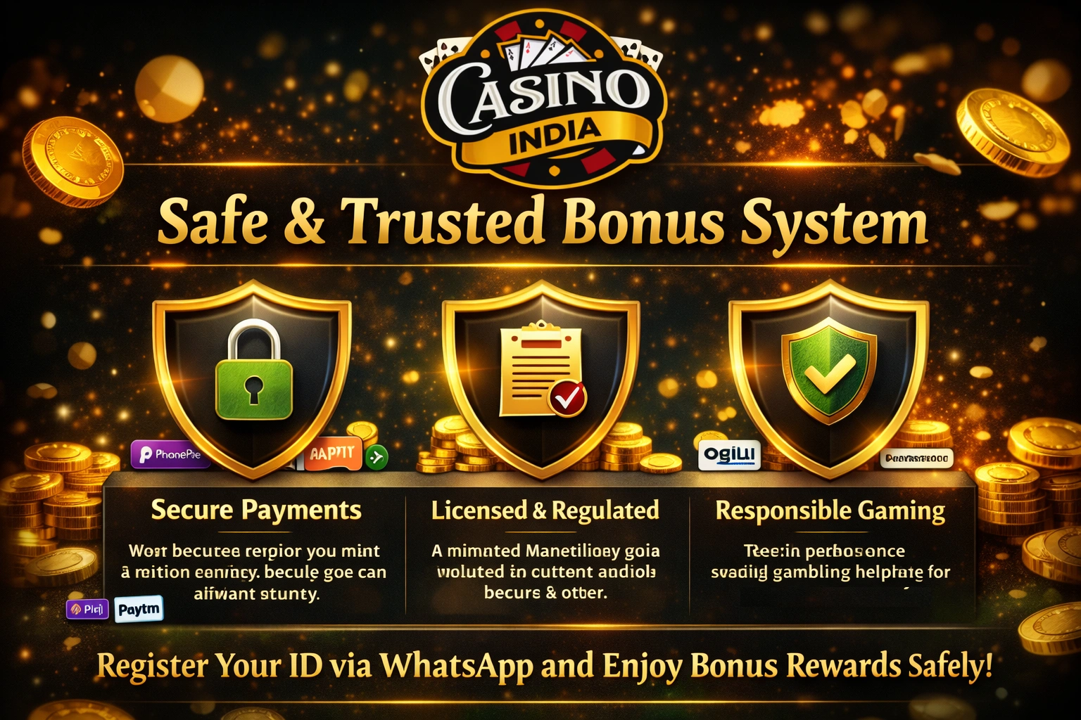 Safe and Trusted Casino Bonus System in India – Secure Payments Licensed Responsible Gaming