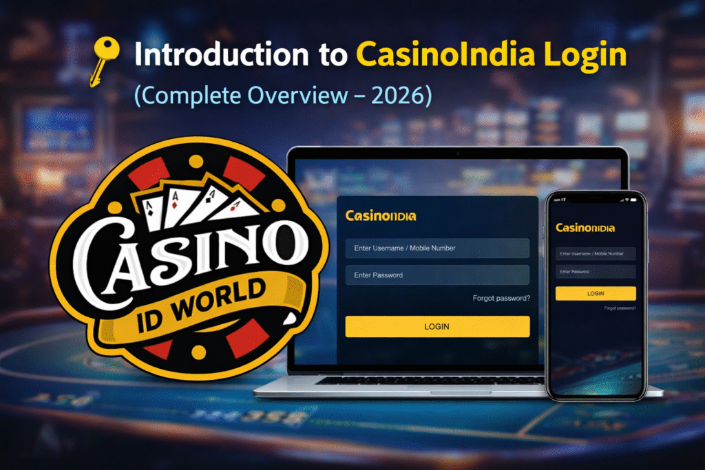 CasinoIndia login dashboard interface with mobile and desktop view