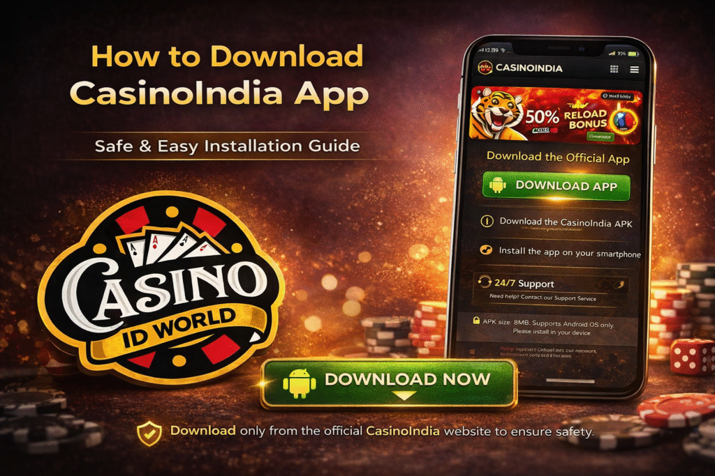 How to download CasinoIndia App with APK installation steps and Casino ID World logo