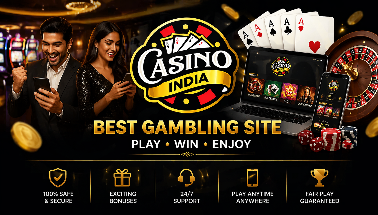 Best Gambling Site Casino India logo with online casino games banner