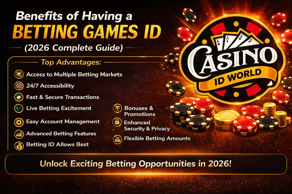 Benefits of Betting Games ID 2026 complete guide banner with Casino ID World logo and online betting advantages in India