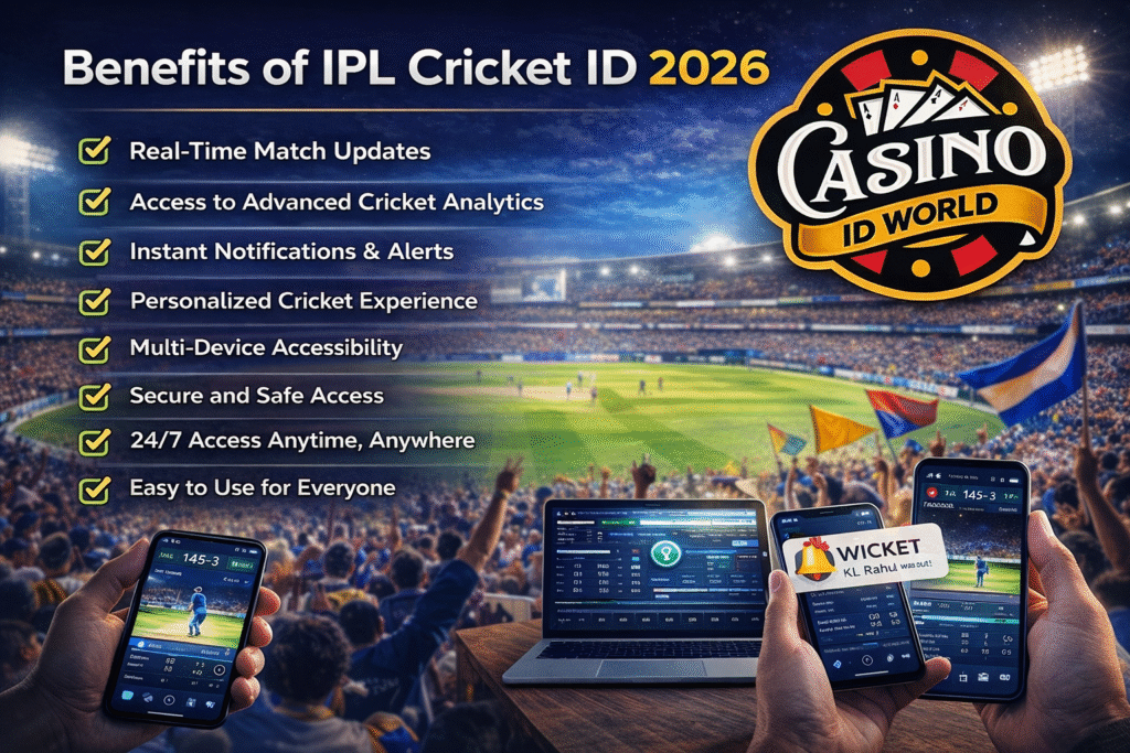 Benefits of IPL Cricket ID 2026 with live updates, analytics, and Casino ID World logo