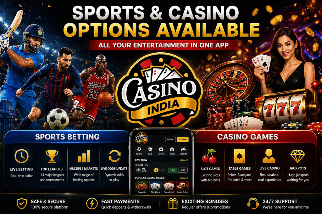 Sports and casino betting app with Casino India logo