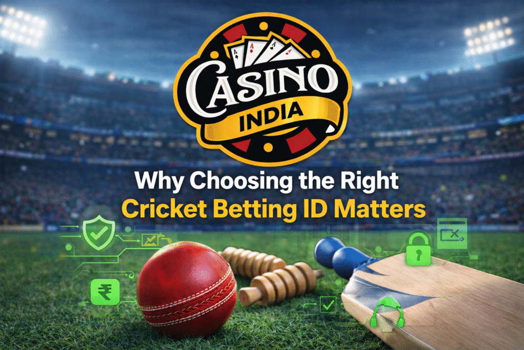 Why choosing the right cricket betting ID matters with Casino India logo and cricket stadium background