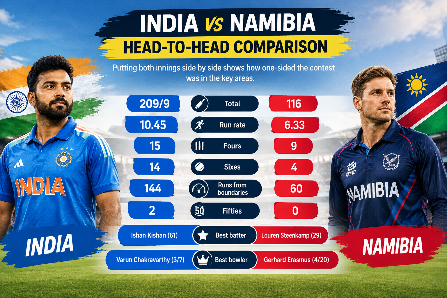 India vs Namibia head-to-head comparison