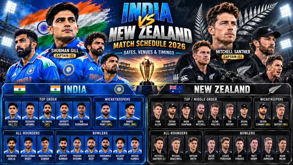 India vs New Zealand Match Schedule 2026