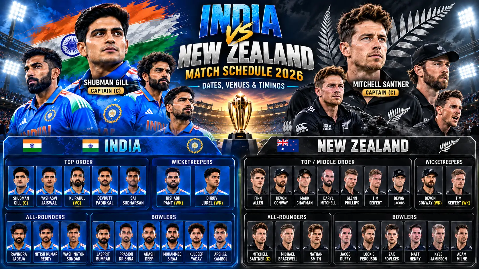 India vs New Zealand Match Schedule 2026