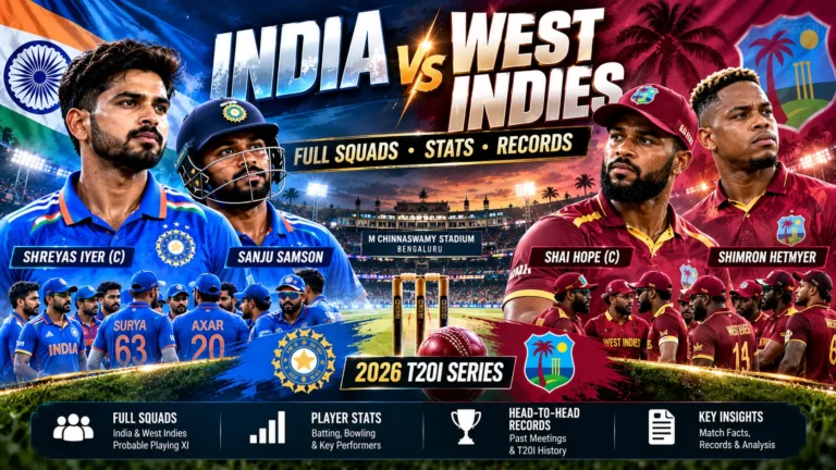 India vs West Indies 2026 squads, players, stats and records.